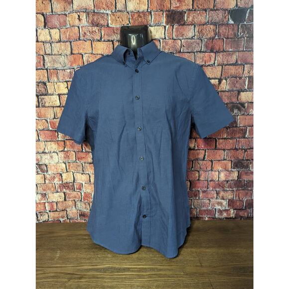 Express men’s fitted short sleeves button down shirt 100% cotton blue size M - Picture 1 of 8
